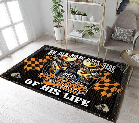 Old Biker Lives Here With The Ride Of His Life Rug 05902