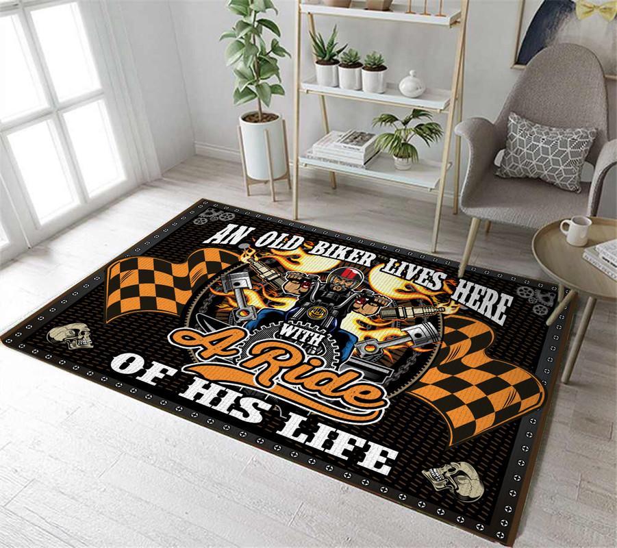 Old Biker Lives Here With The Ride Of His Life Rug 05902