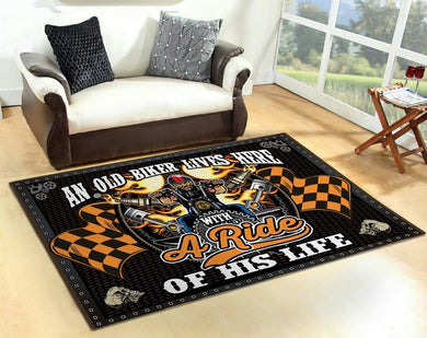 Old Biker Lives Here With The Ride Of His Life Rug 05902