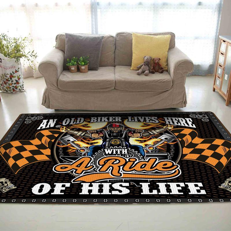 Old Biker Lives Here With The Ride Of His Life Rug 05902