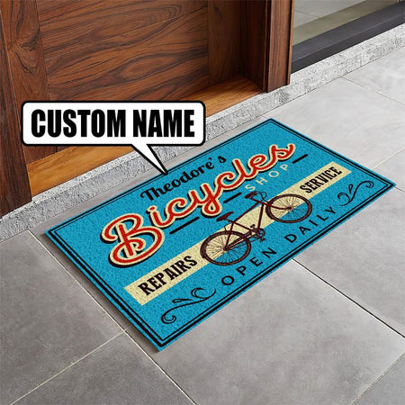 Personalized Bicycle Repair Shop Door Mat Inside Rug Floor Outdoor Mats Decorations 07363