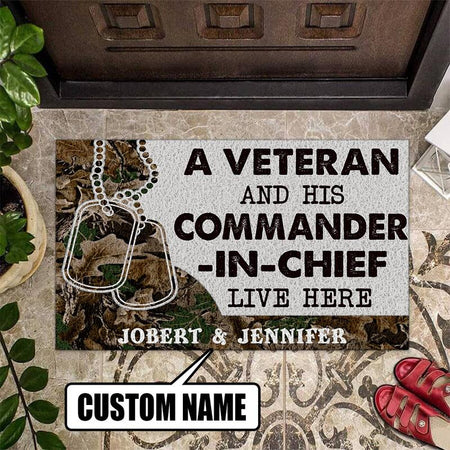 Personalized A Veteran And His Comander In Chief Live Here Door Mat Inside Rug Floor Outdoor Mats Decorations 07345