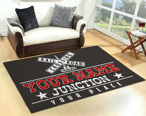 Personalized Railroad Crossing 2 Track Rug 05841