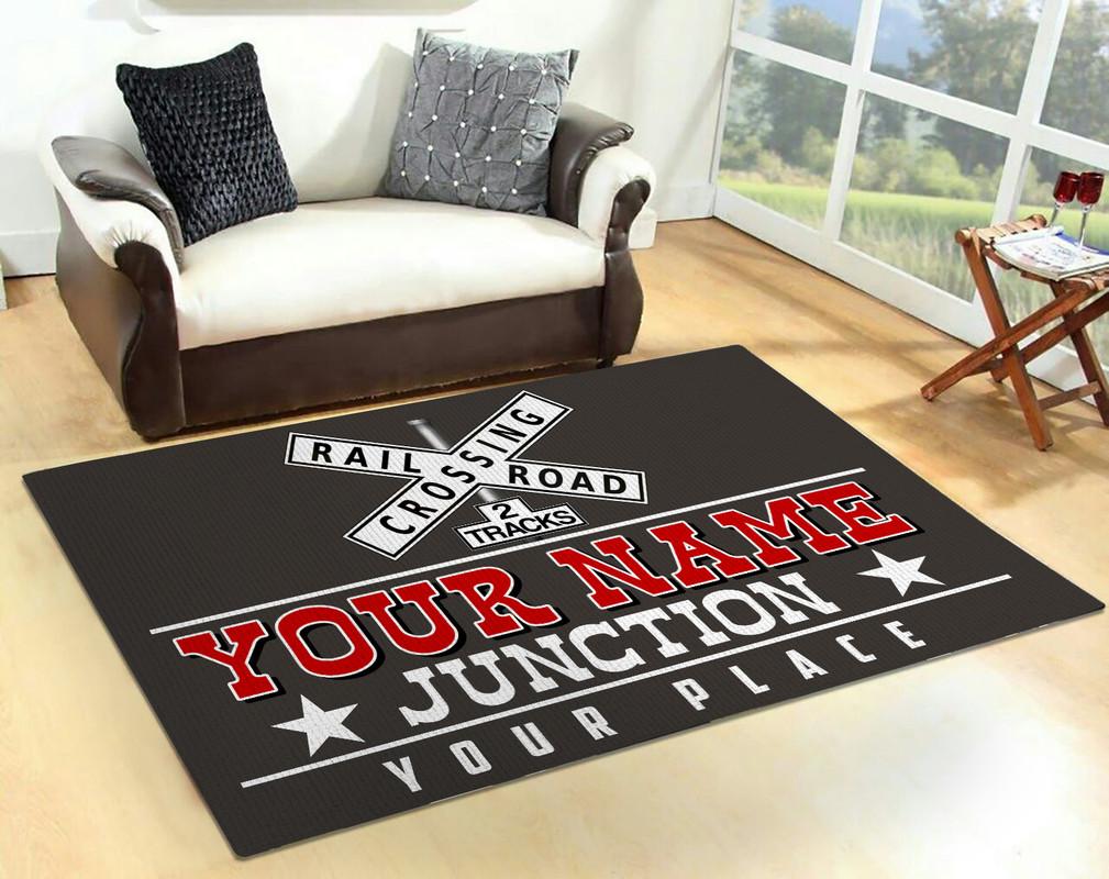 Personalized Railroad Crossing 2 Track Rug 05841