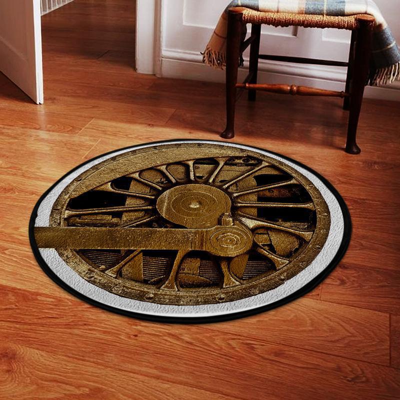 Locomotive Living Room Round Mat Circle Rug Locomotive Drive Wheel 04549