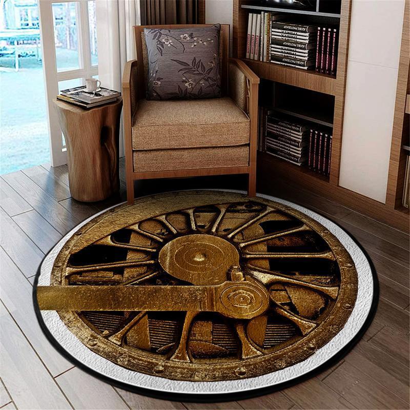 Locomotive Living Room Round Mat Circle Rug Locomotive Drive Wheel 04549