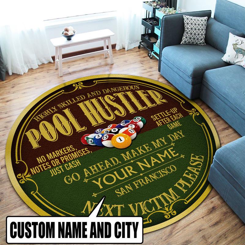 Personalized Pool Hustler Living Room Round Mat Circle Rug 07003