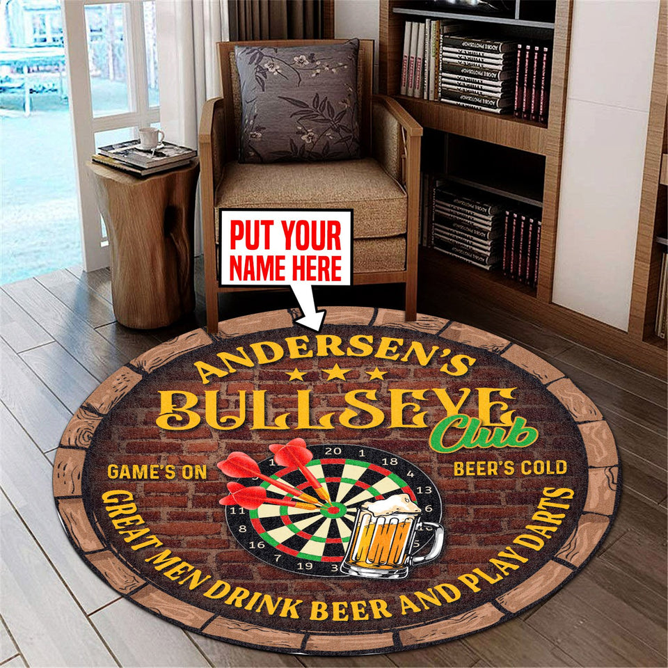 Personalized Bullseye Club Dart And Beer Living Room Round Mat Circle Rug 07013