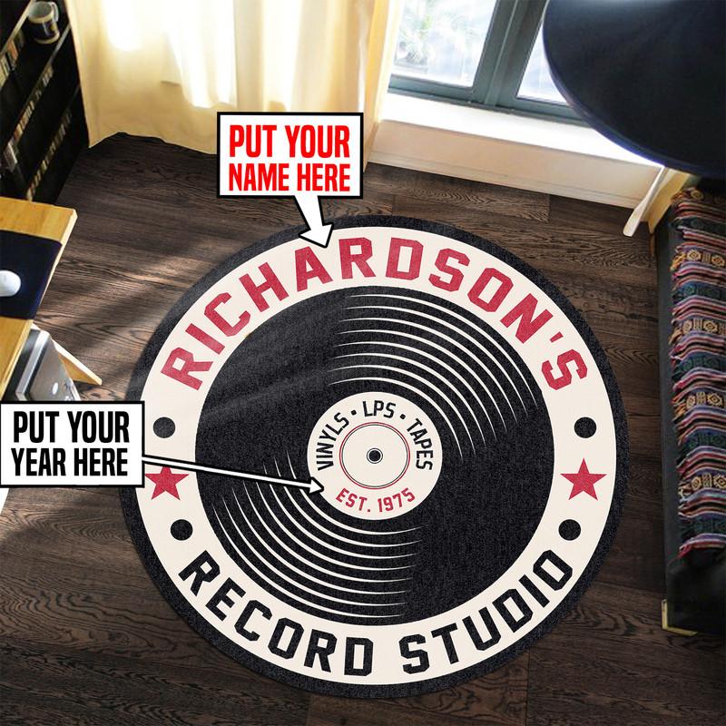 Personalized Record Studio Living Room Round Mat Circle Rug 06744