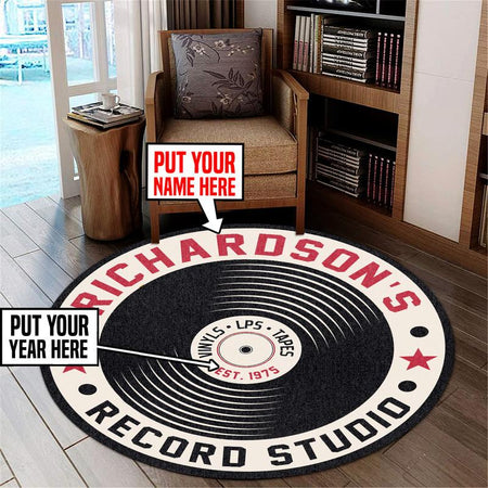 Personalized Record Studio Living Room Round Mat Circle Rug 06744