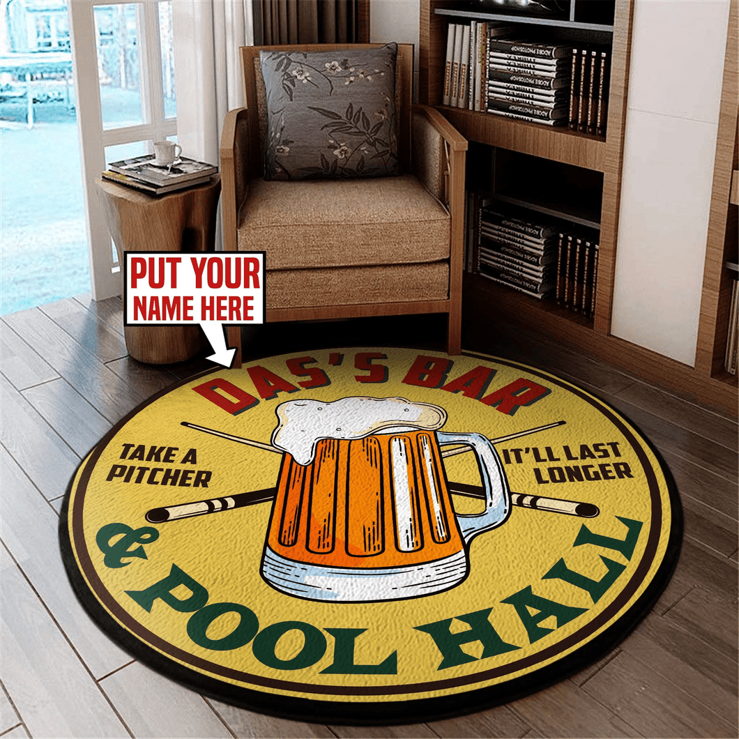 Personalized Dad's Bar Pool Hall Living Room Round Mat Circle Rug 06184