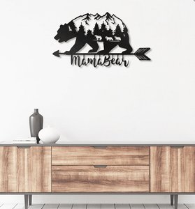 Mama Bear With 3 kids - Metal House Sign