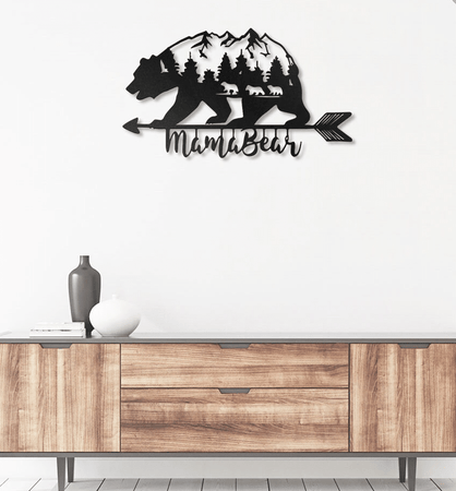 Mama Bear With 3 kids - Metal House Sign
