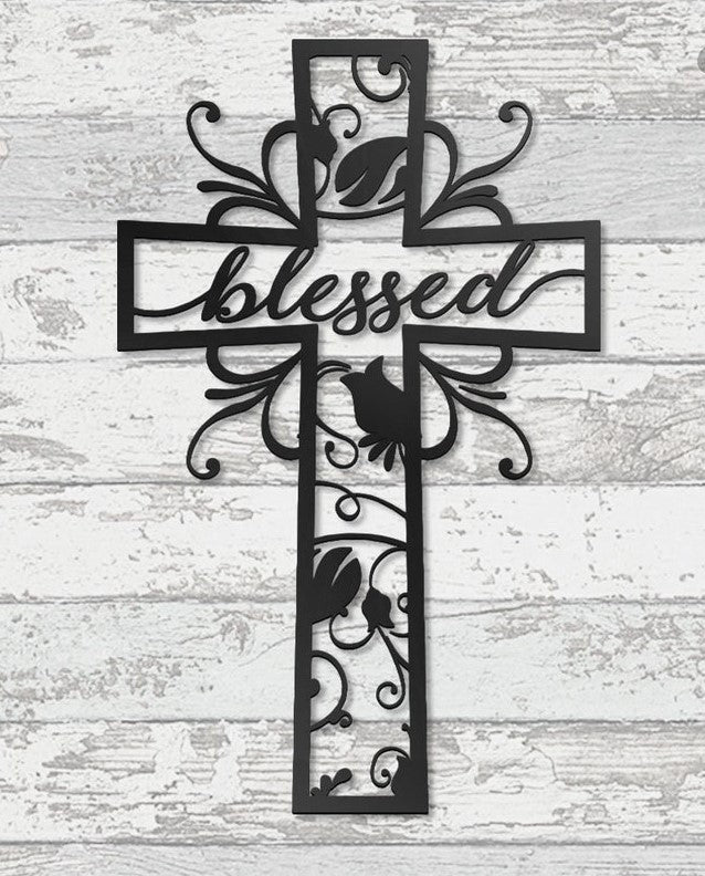 Jesus cross flower blessed - Cut Metal Sign