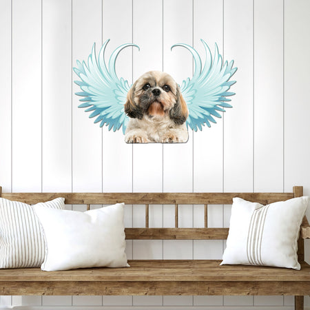 Shih Tzu Angel blue wings Cut Metal Sign