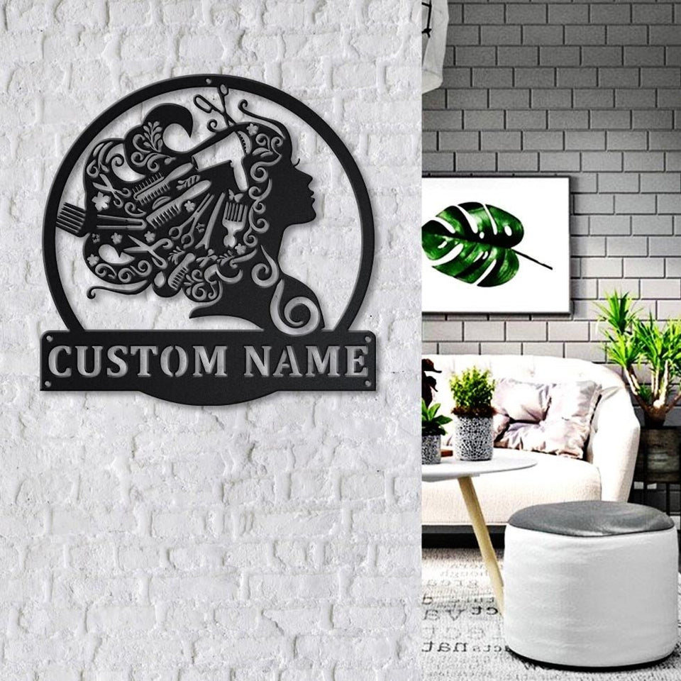 Beauty Salon Hair Monogram - Personalized Metal House Sign