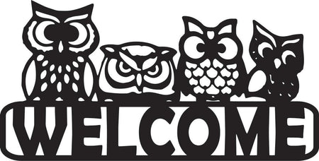 Welcome Front Door Home Decoration With Owls - Cut Metal Sign
