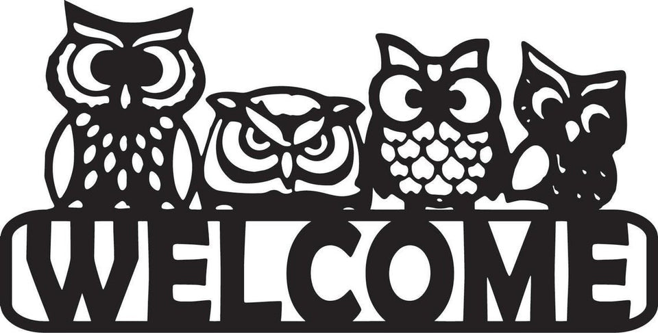 Welcome Front Door Home Decoration With Owls - Cut Metal Sign