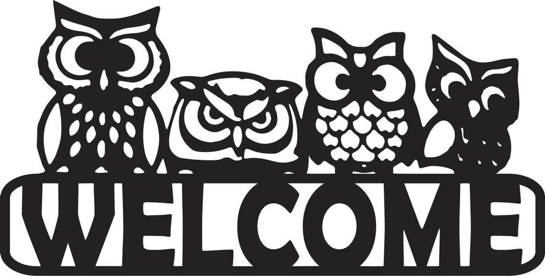 Welcome Front Door Home Decoration With Owls - Cut Metal Sign
