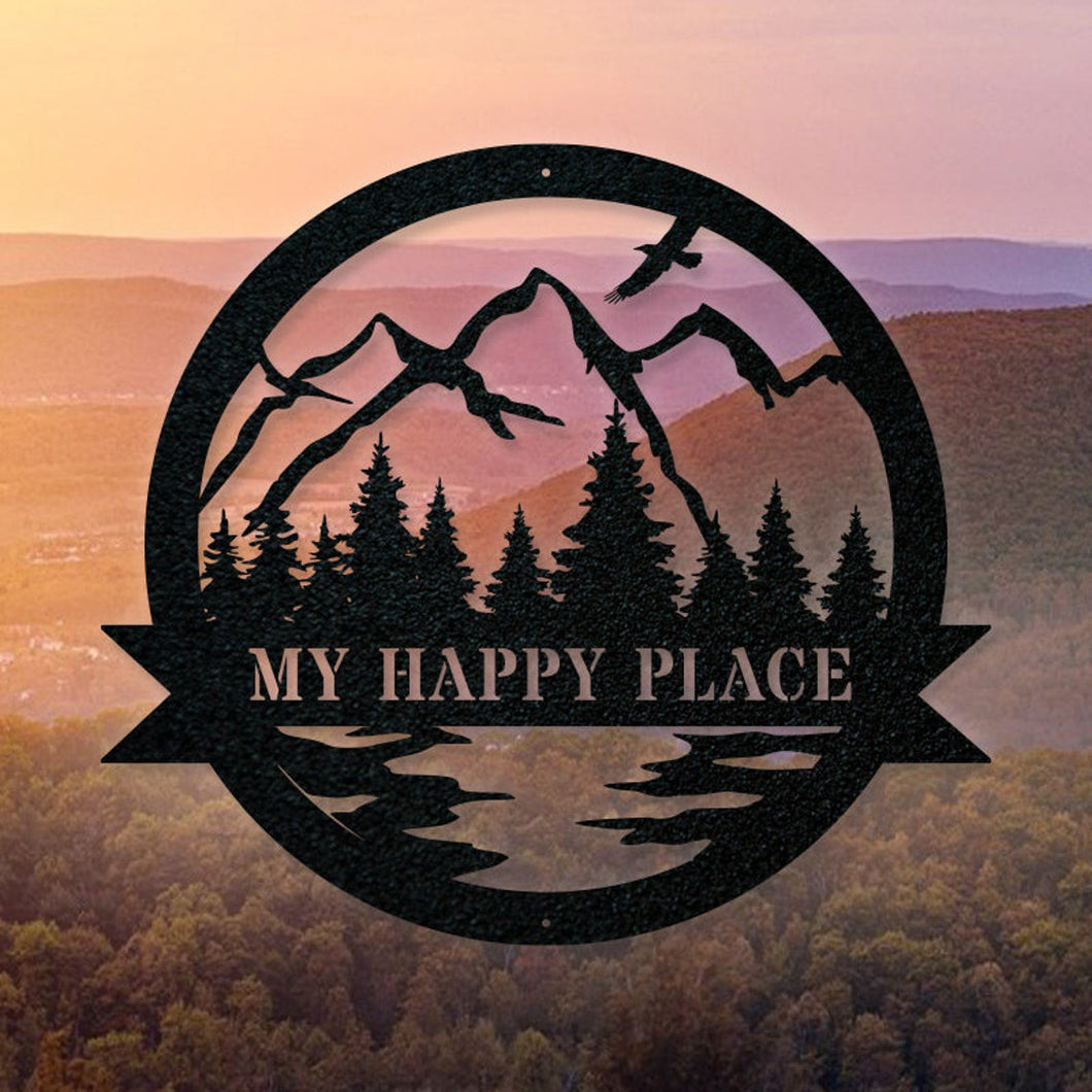 My Happy Place Mountain - Cut Metal Sign