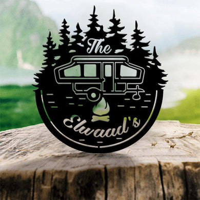 Camping Customized Family Name Metal Wall Art