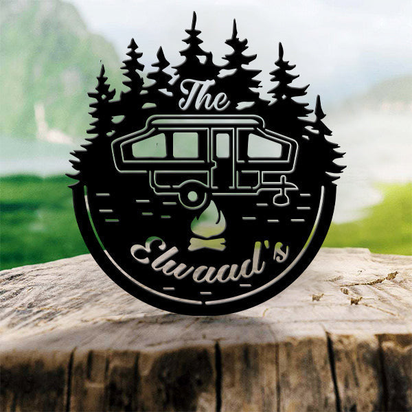 Camping Customized Family Name Metal Wall Art
