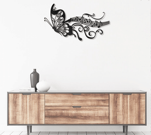 Butterfly And Melody Notes Music - Metal House Sign