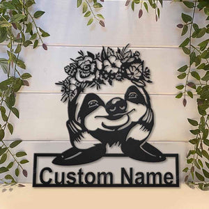 Personalized Sloth With Floral Metal Sign Personalized Sloth Funny Yard Signs Fit Metal Signs For Garage Man Cave