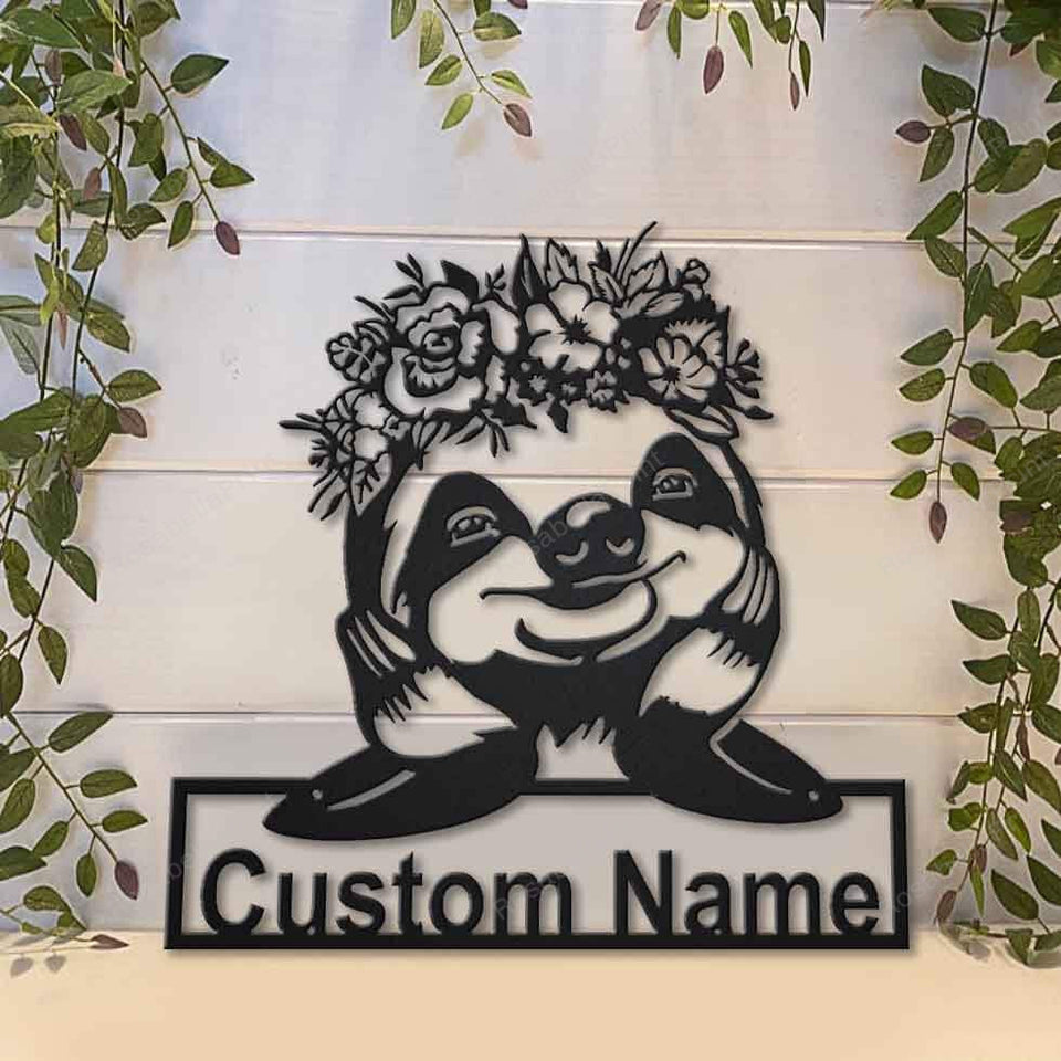 Personalized Sloth With Floral Metal Sign Personalized Sloth Funny Yard Signs Fit Metal Signs For Garage Man Cave