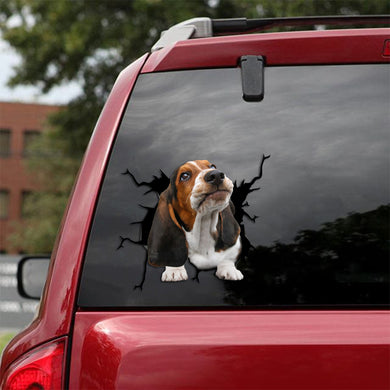 [sk1697-snf-tpa]-basset-hound-crack-car-sticker-dogs-lover