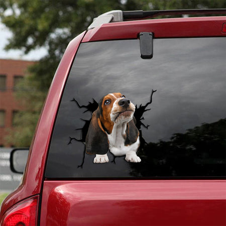 [sk1697-snf-tpa]-basset-hound-crack-car-sticker-dogs-lover