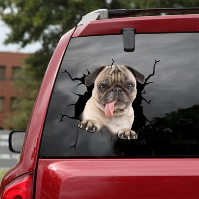 [ld0354-snf-lad]-pug-crack-car-sticker-dogs-lover