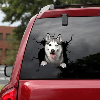 [da0375-snf-tnt]-siberian-husky-crack-car-sticker-dogs-lover
