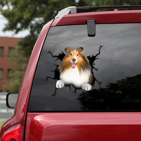 [th0382-snf-tpa]-shetland-sheepdog-crack-car-sticker-dogs-lover