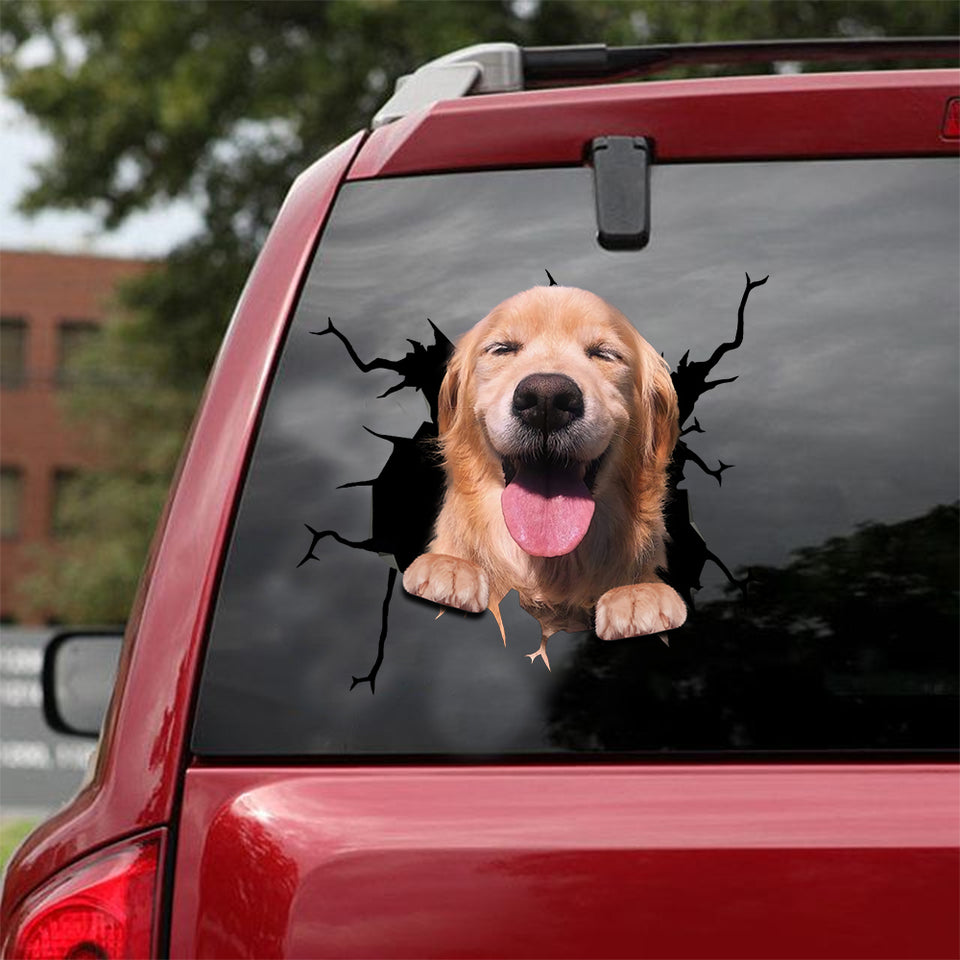 [sk1503-snf-lad]-golden-retriever-crack-car-sticker-dogs-lover