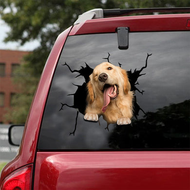 [sk1508-snf-lad]-golden-retriever-crack-car-sticker-dogs-lover