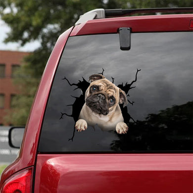 [da0280-snf-tnt]-pug-crack-car-sticker-dogs-lover