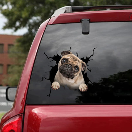 [da0280-snf-tnt]-pug-crack-car-sticker-dogs-lover