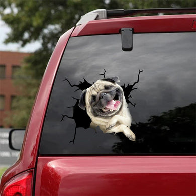 [da0283-snf-tnt]-pug-crack-car-sticker-dogs-lover