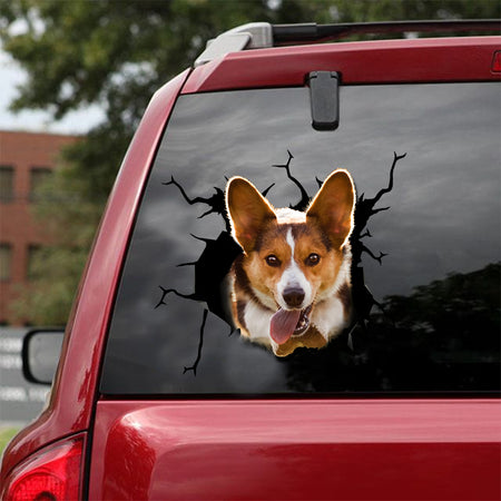 [sk1585-snf-lad]-corgi-crack-car-sticker-dogs-lover
