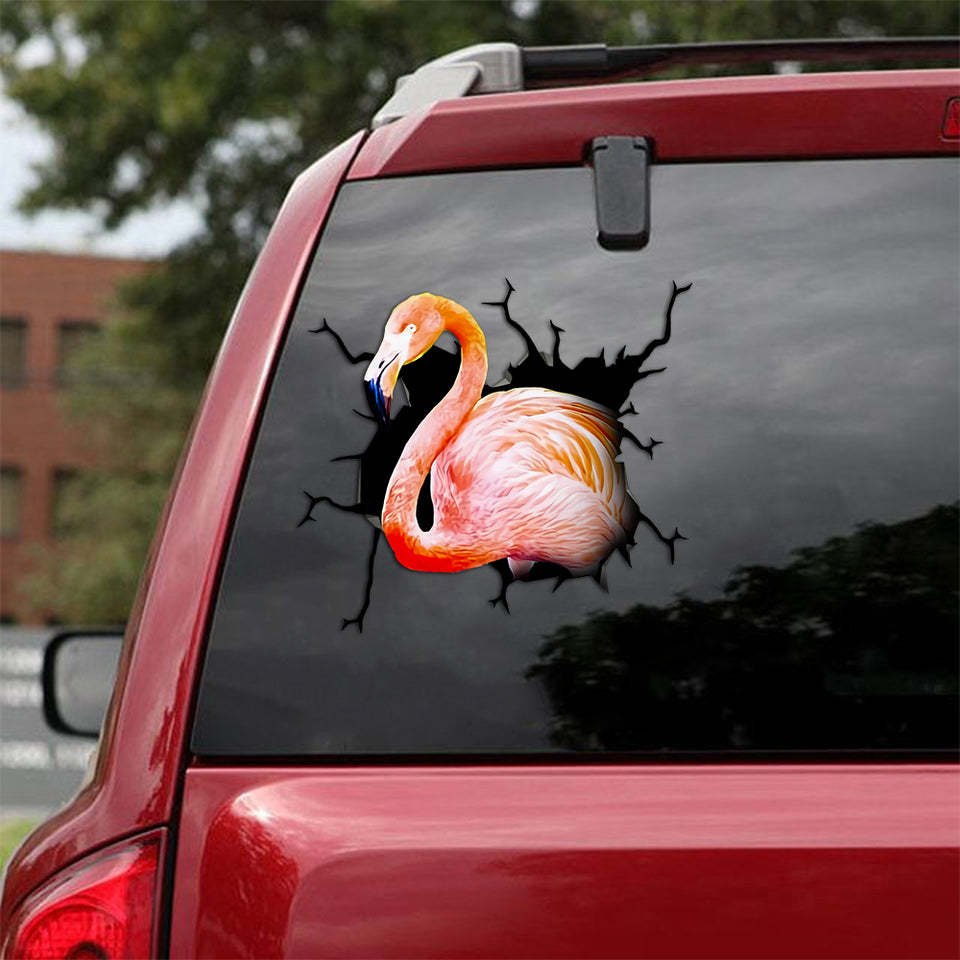 [th0668-snf-ptd]-flamingo-crack-car-sticker-tropical-lover