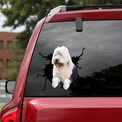 [th0188-snf-tpa]-english-sheepdog-crack-car-sticker-dogs-lover