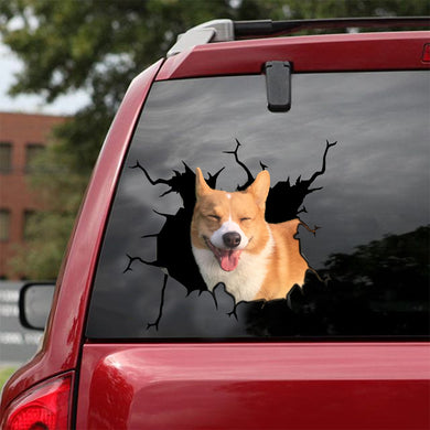 [sk0755-snf-lad]-corgi-crack-car-sticker-dogs-lover