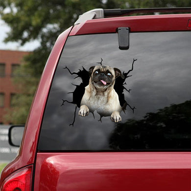 [ld1609-snf-lad]-pug-crack-car-sticker-dogs-lover