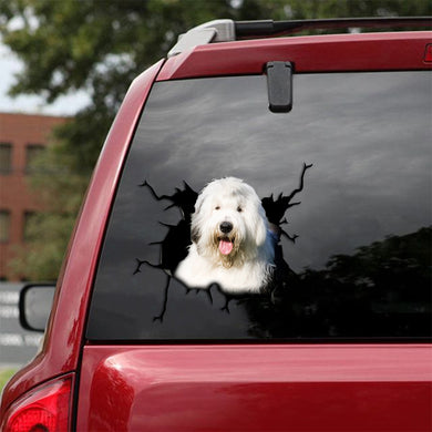 [sk1778-snf-tpa]-english-sheepdog-crack-car-sticker-dogs-lover
