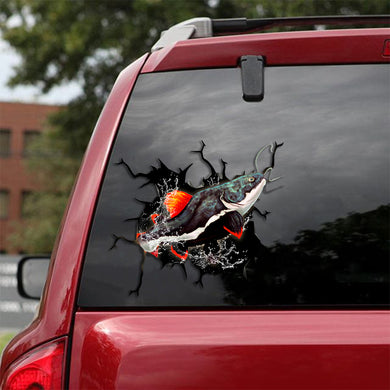 [sk0997-snf-ptd]-cat-fish-crack-car-sticker-fishing-lover