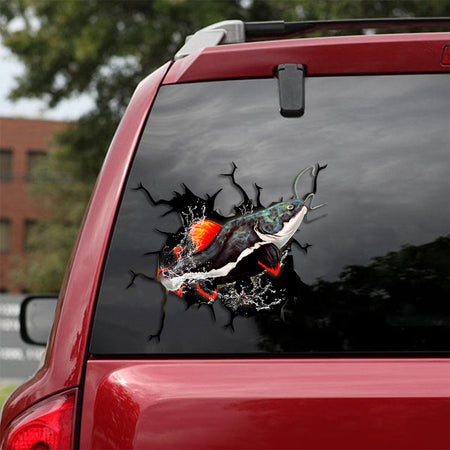 [sk0997-snf-ptd]-cat-fish-crack-car-sticker-fishing-lover