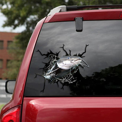 [sk0998-snf-ptd]-cat-fish-crack-car-sticker-fishing-lover