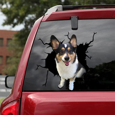 [sk1883-snf-lad]-corgi-crack-car-sticker-dogs-lover