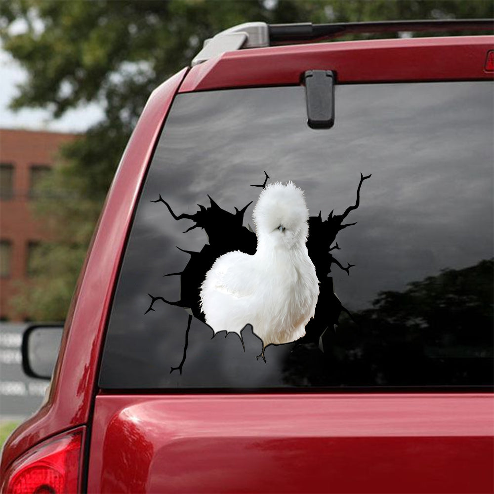 [sk0909-snf-lad]-silkie-chicken-crack-sticker-animals-lover